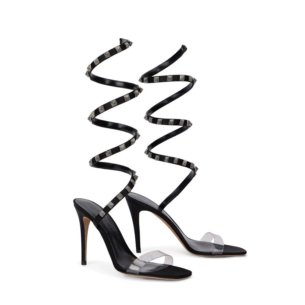 Black Lamb Leather Stiletto Heel Sandals