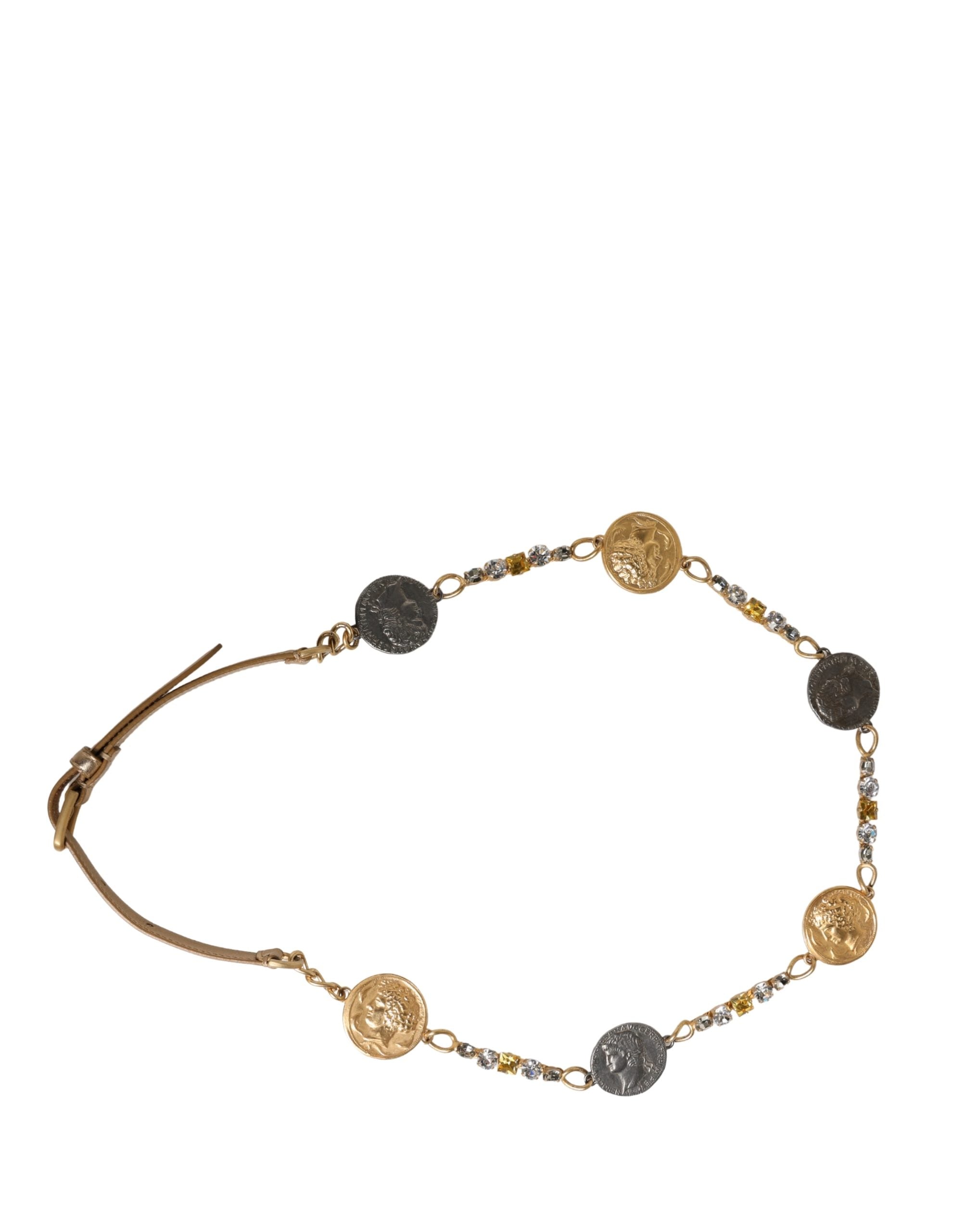 Gold Brass Chain Coin Embellished Metal Buckle Belt