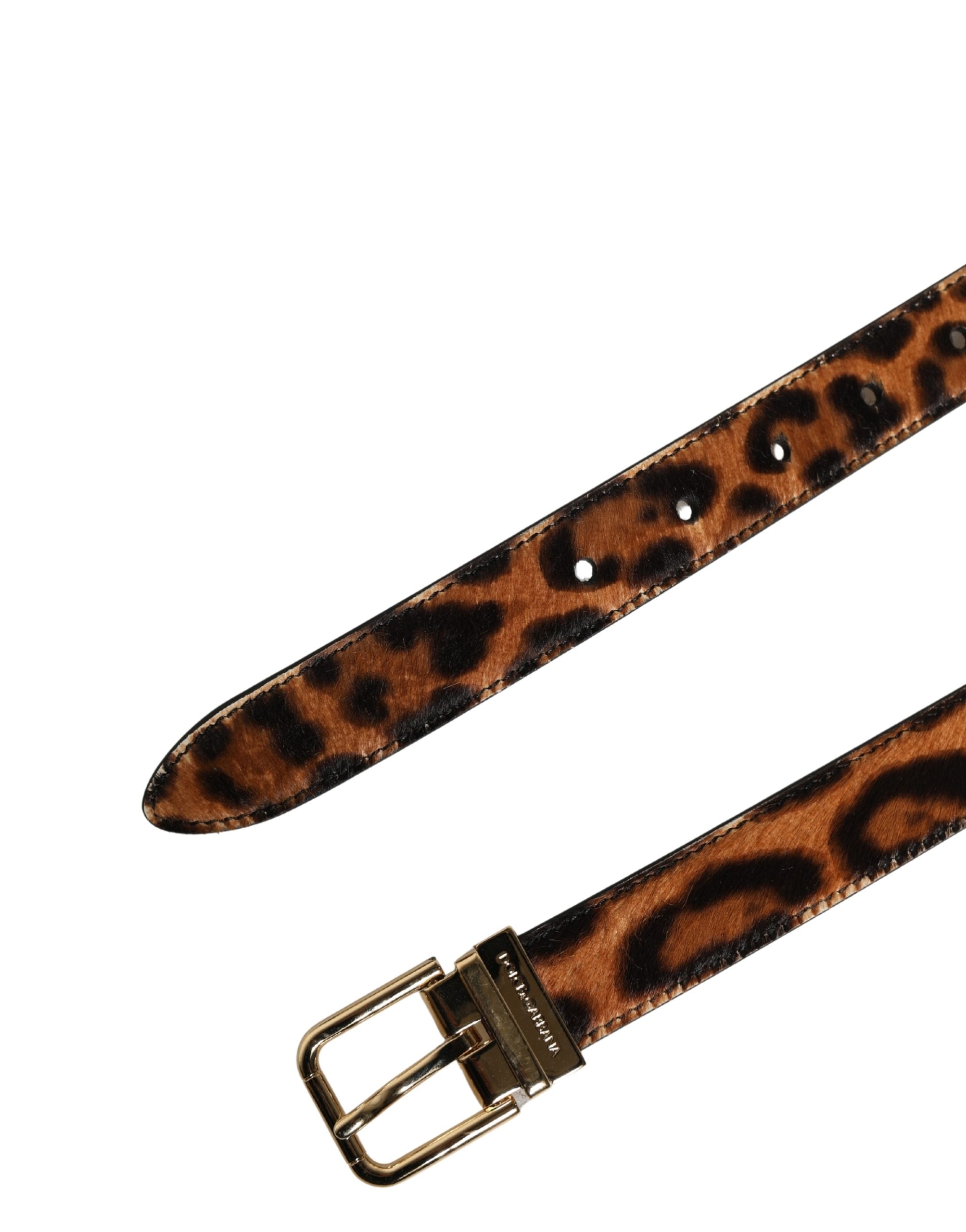 Brown Calf Fur Leopard Metal Buckle Belt