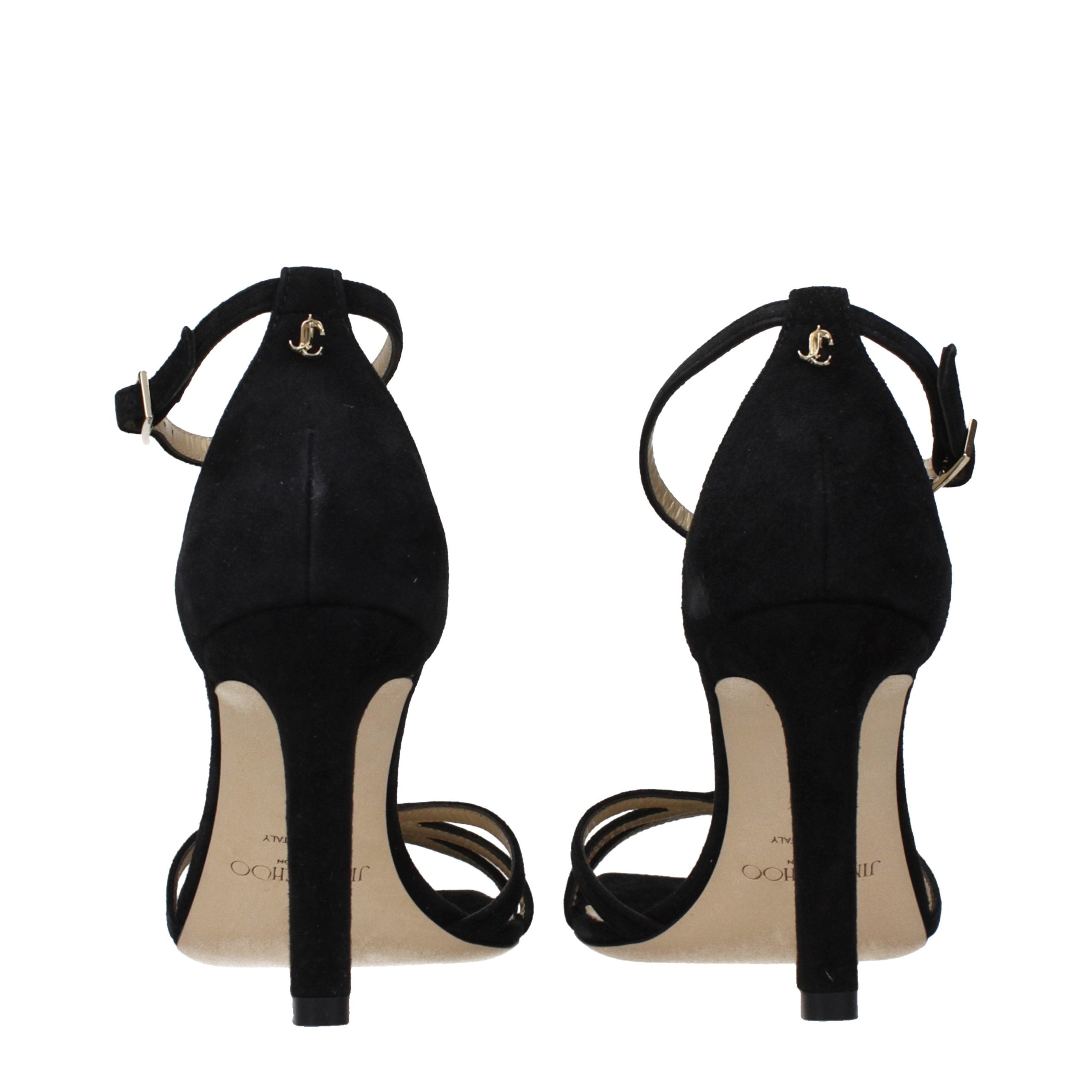 Black Leather Stiletto Heel Sandals