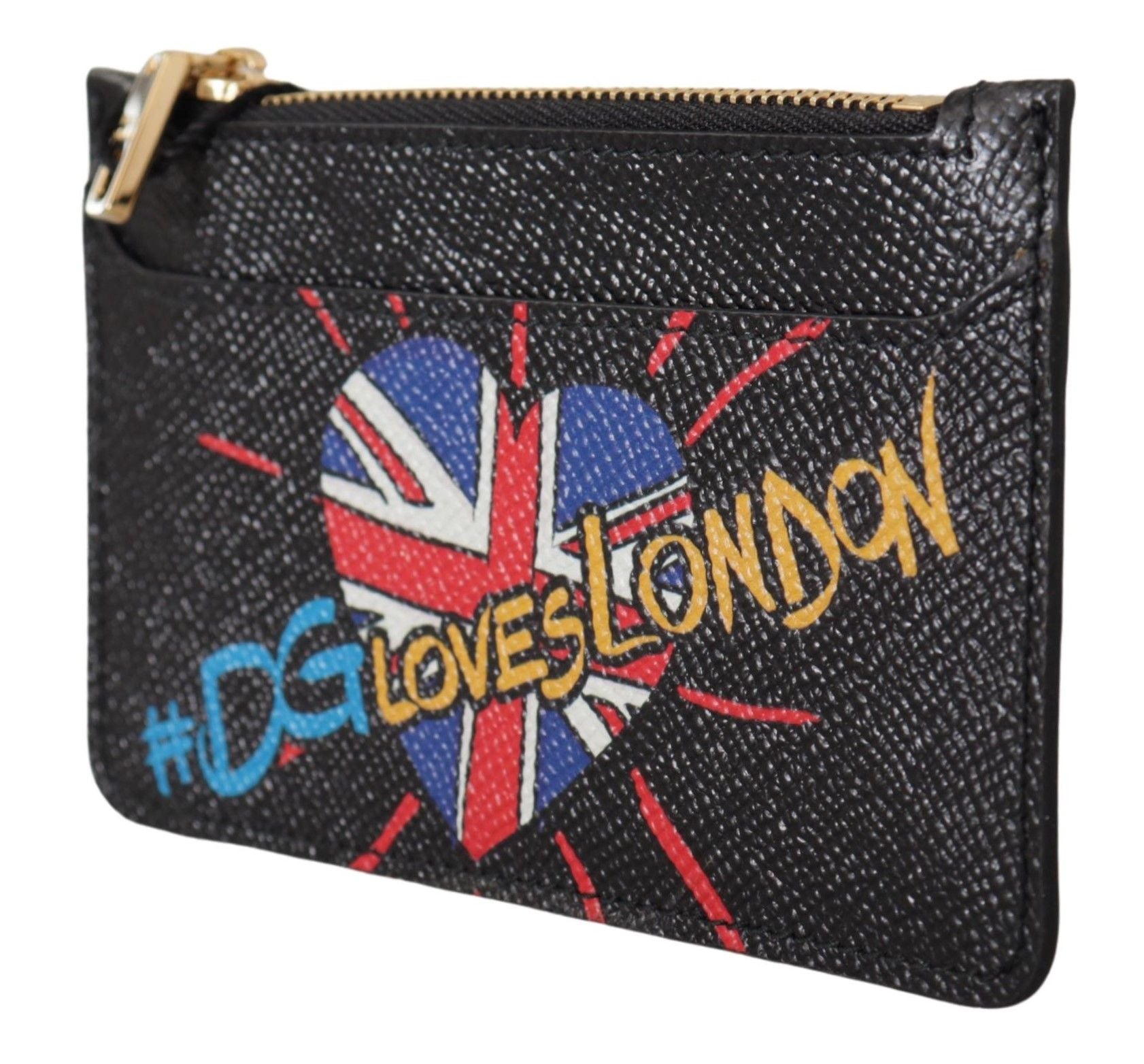 Black Leather #DGLovesLondon Women Cardholder Coin Case Wallet
