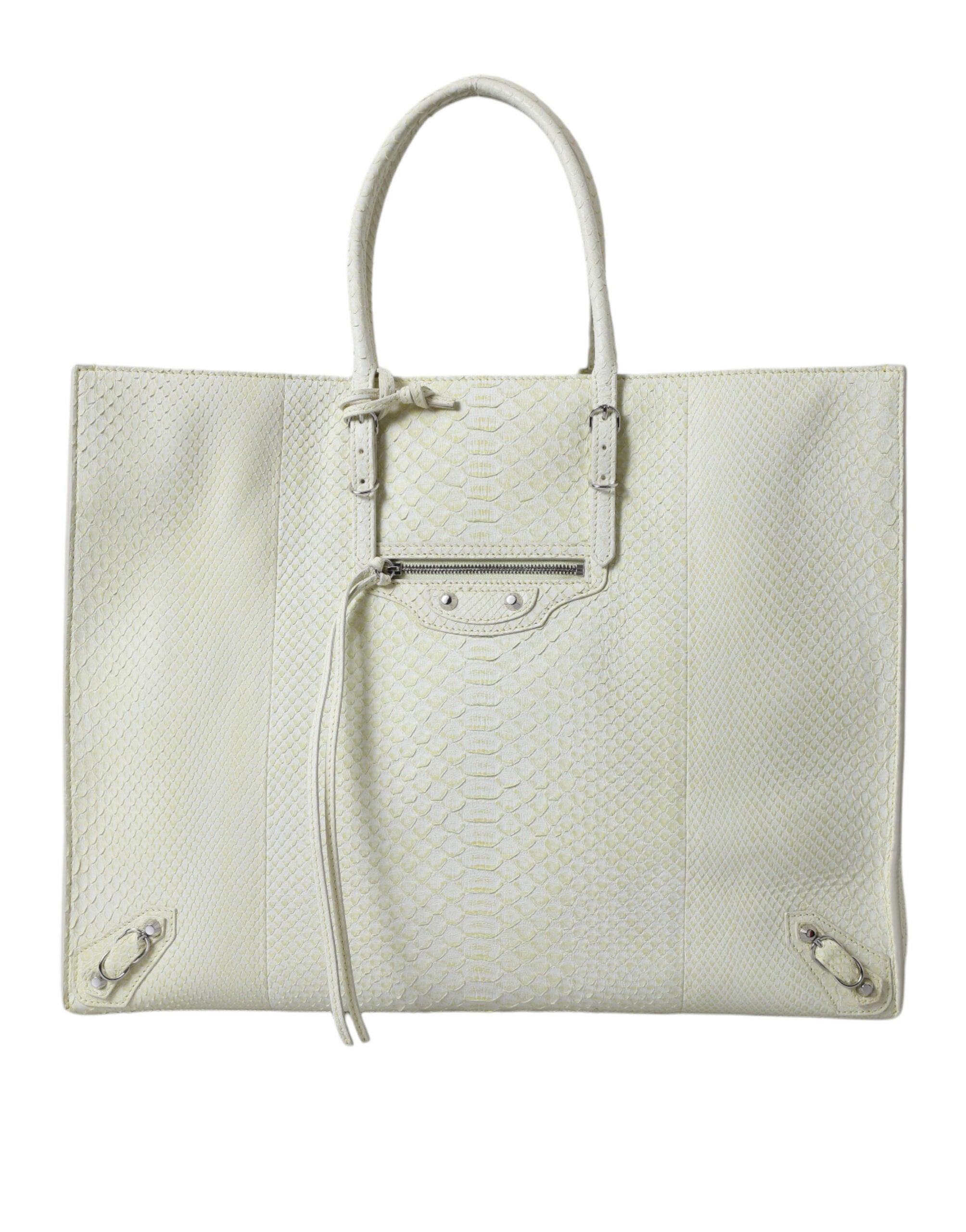 White Yellow Exotic Skin Leather Shopping Tote PAPIER Bag