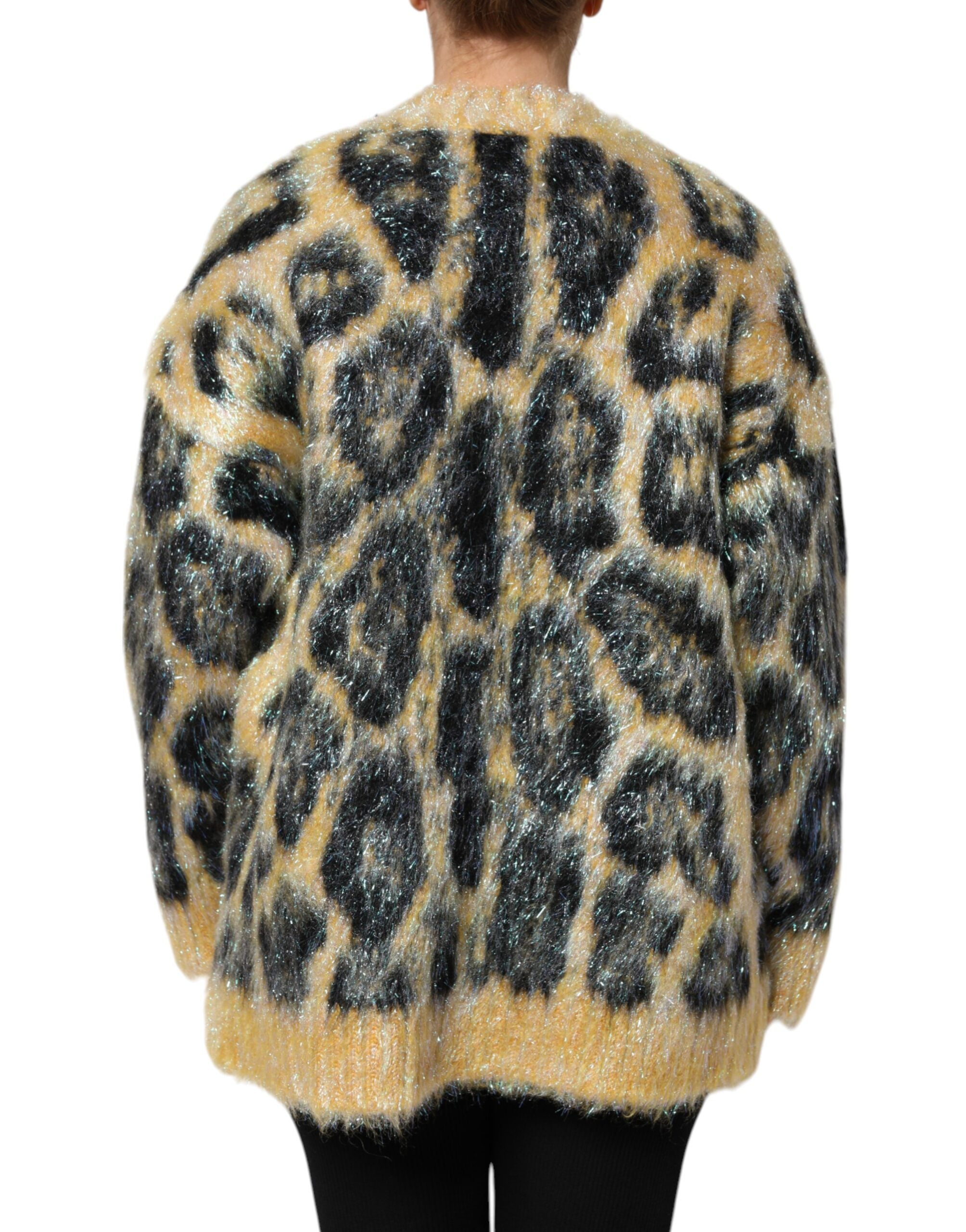 Multicolor Leopard Mohair Crew Neck Sweater