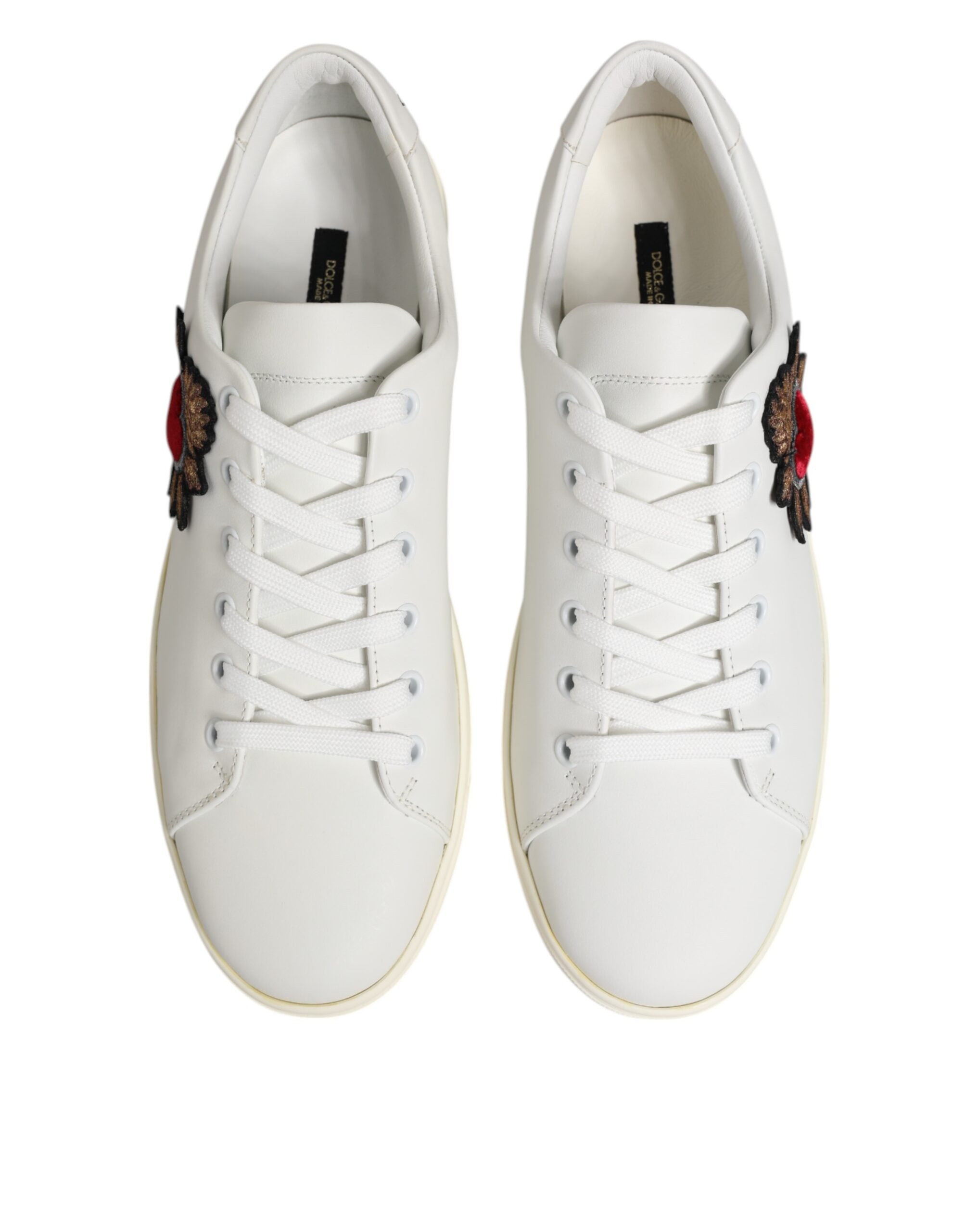 White Leather Sacred Heart Patch Sneakers Shoes