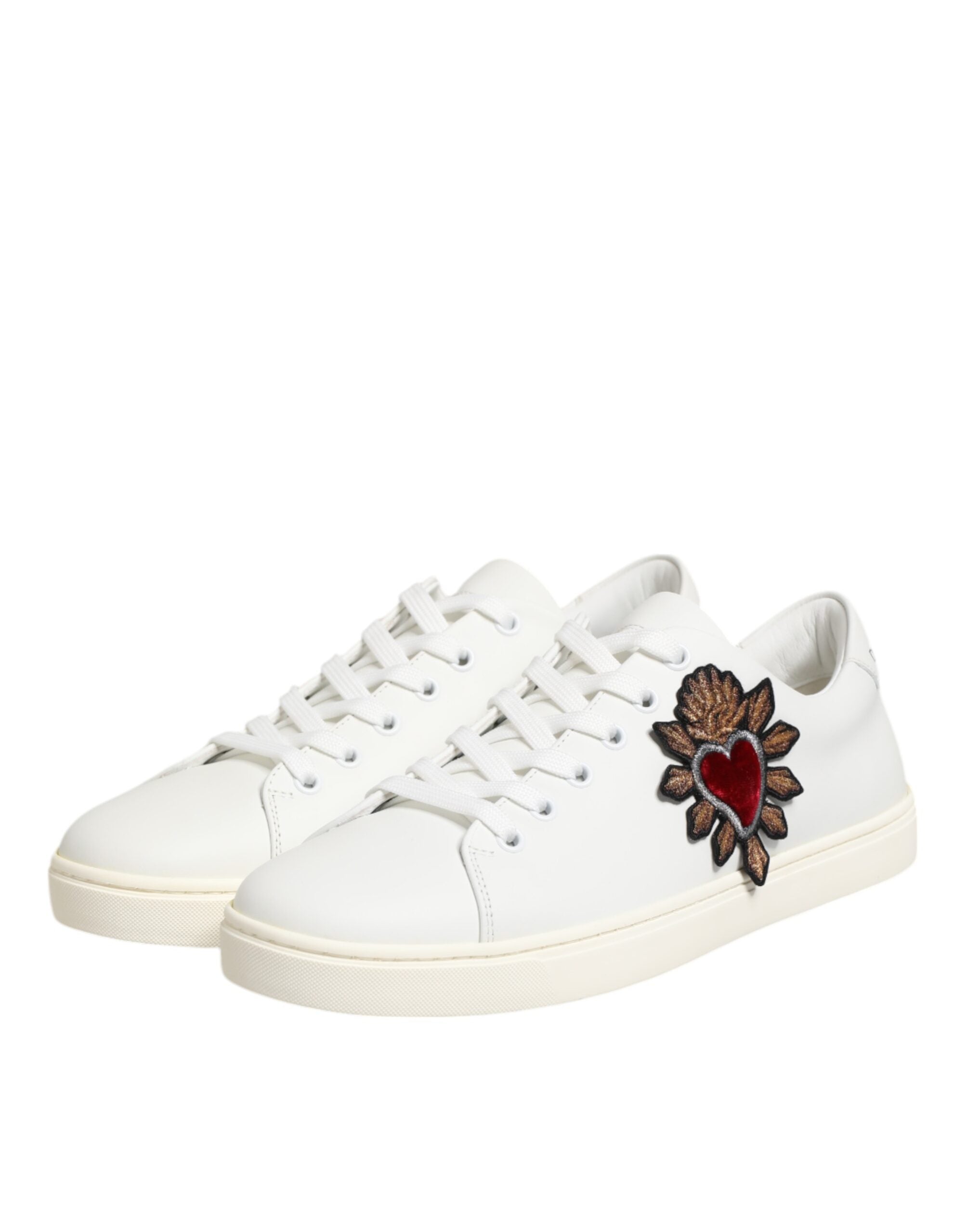 White Leather Sacred Heart Patch Sneakers Shoes