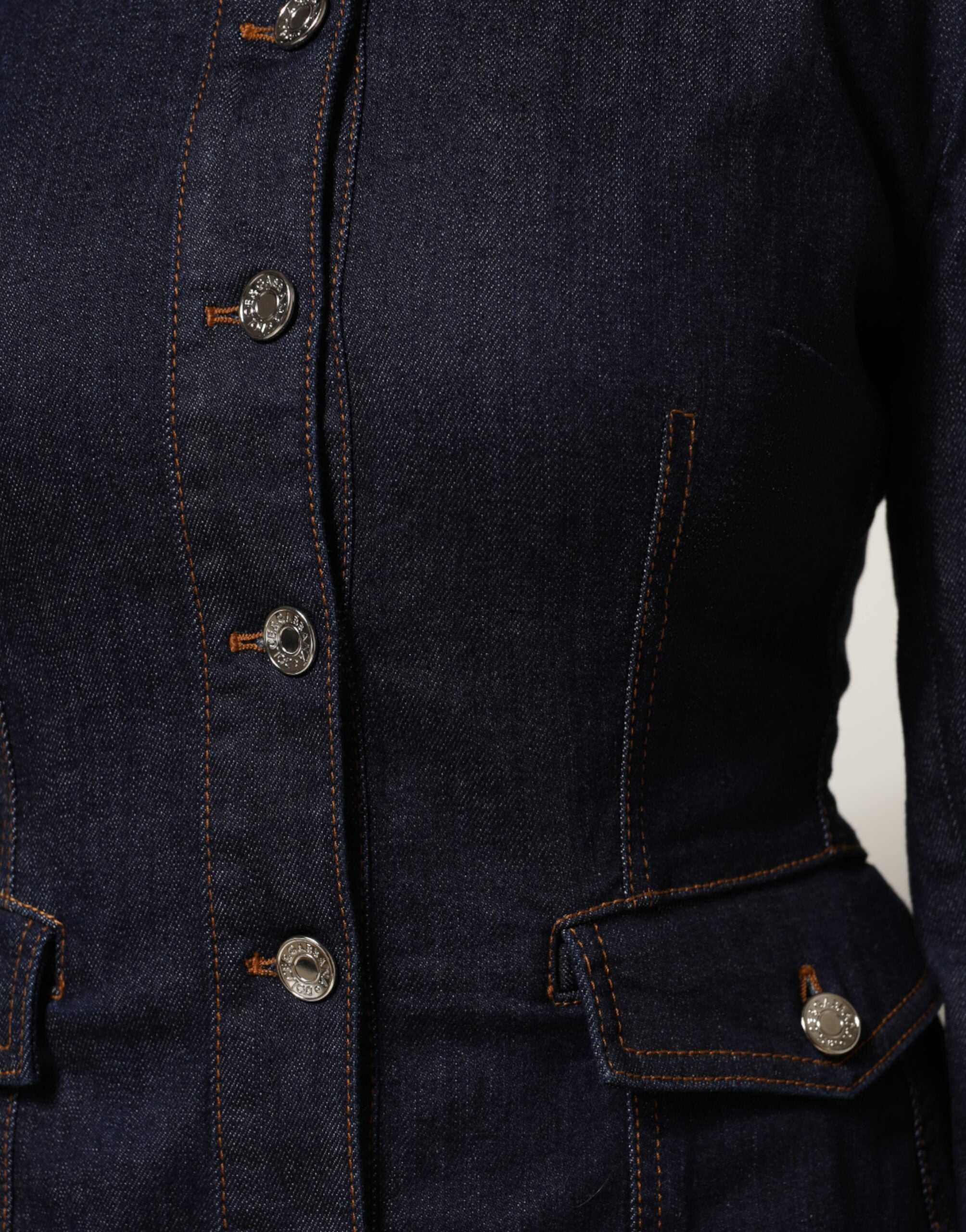 Dark Blue Cotton Collared Denim Coat Jacket