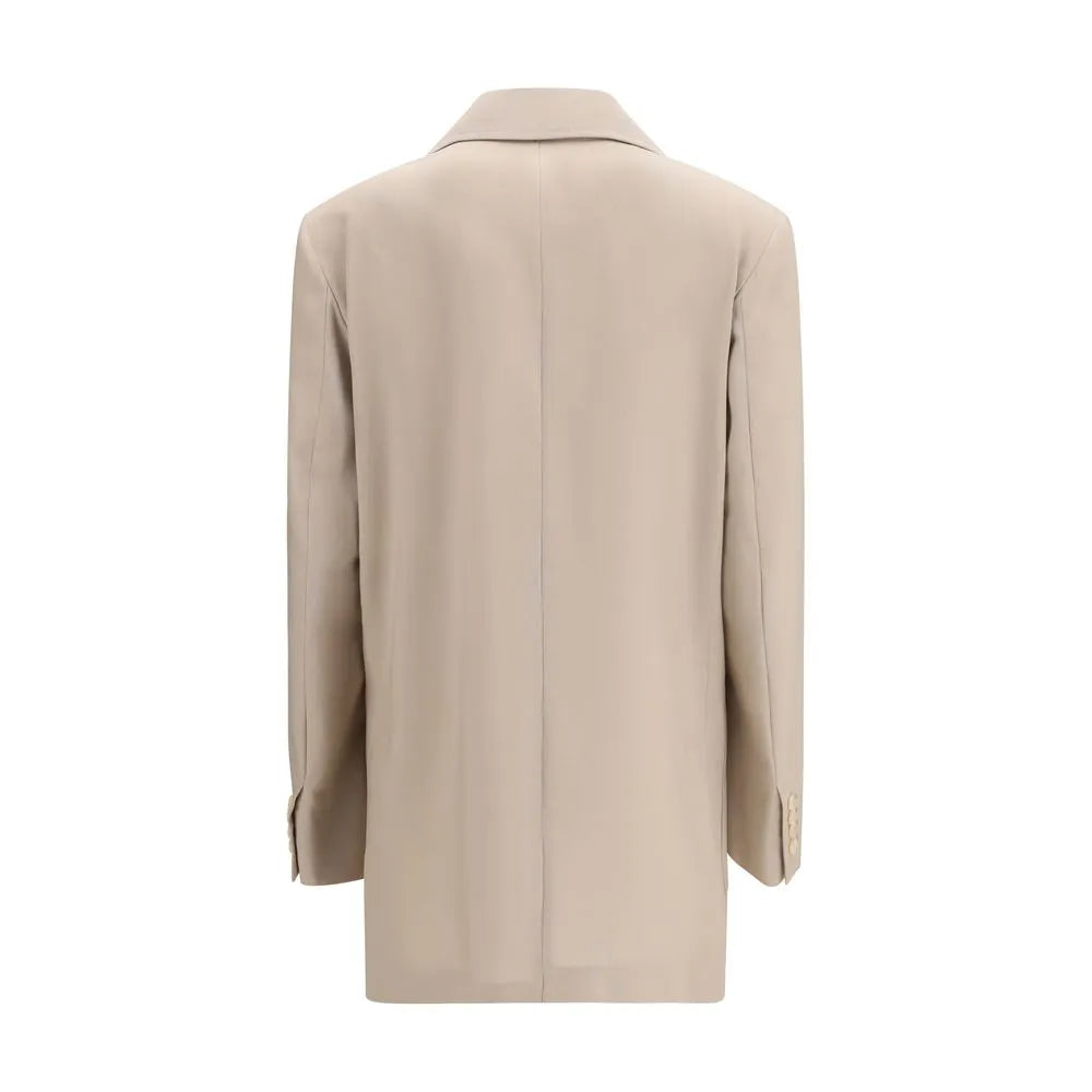 Max Mara beige fleece wool blazer, back view, with a smooth finish and long sleeves.