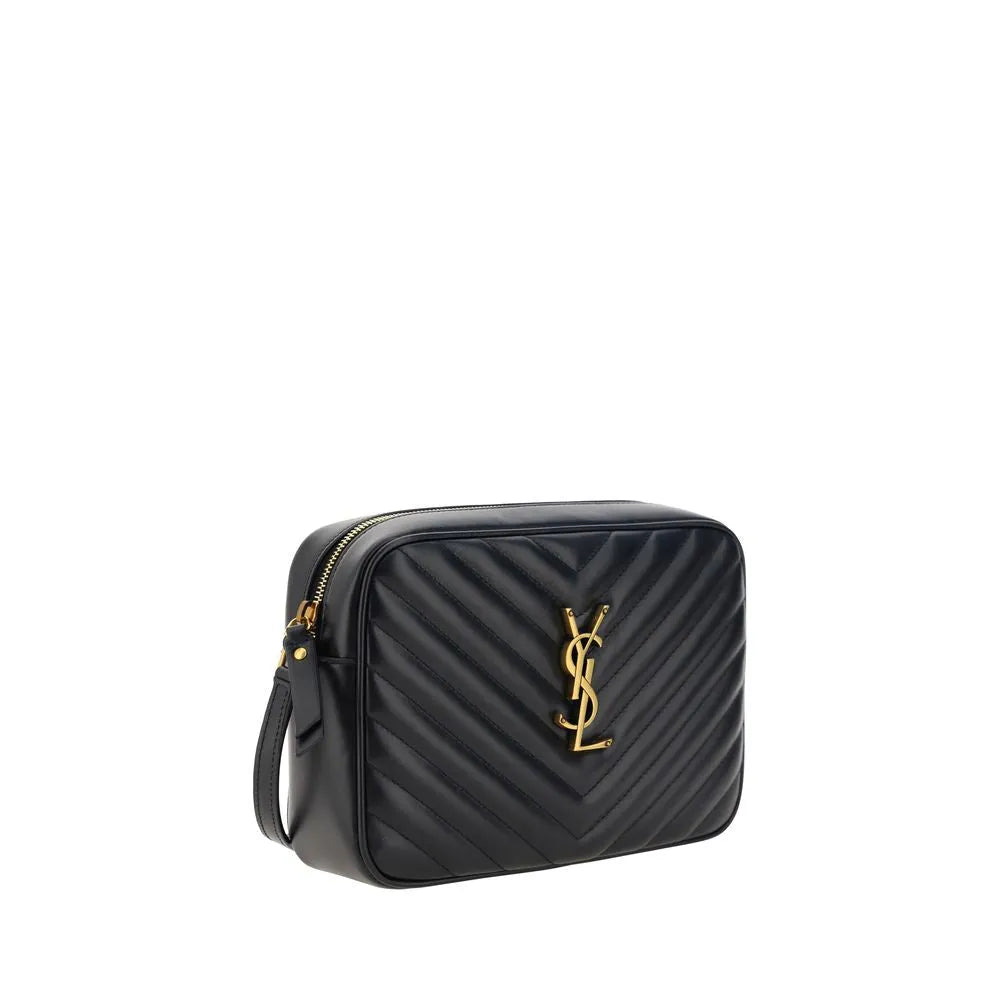 Black calf leather Saint Laurent LouLou shoulder bag, chevron quilted, gold YSL logo plaque.