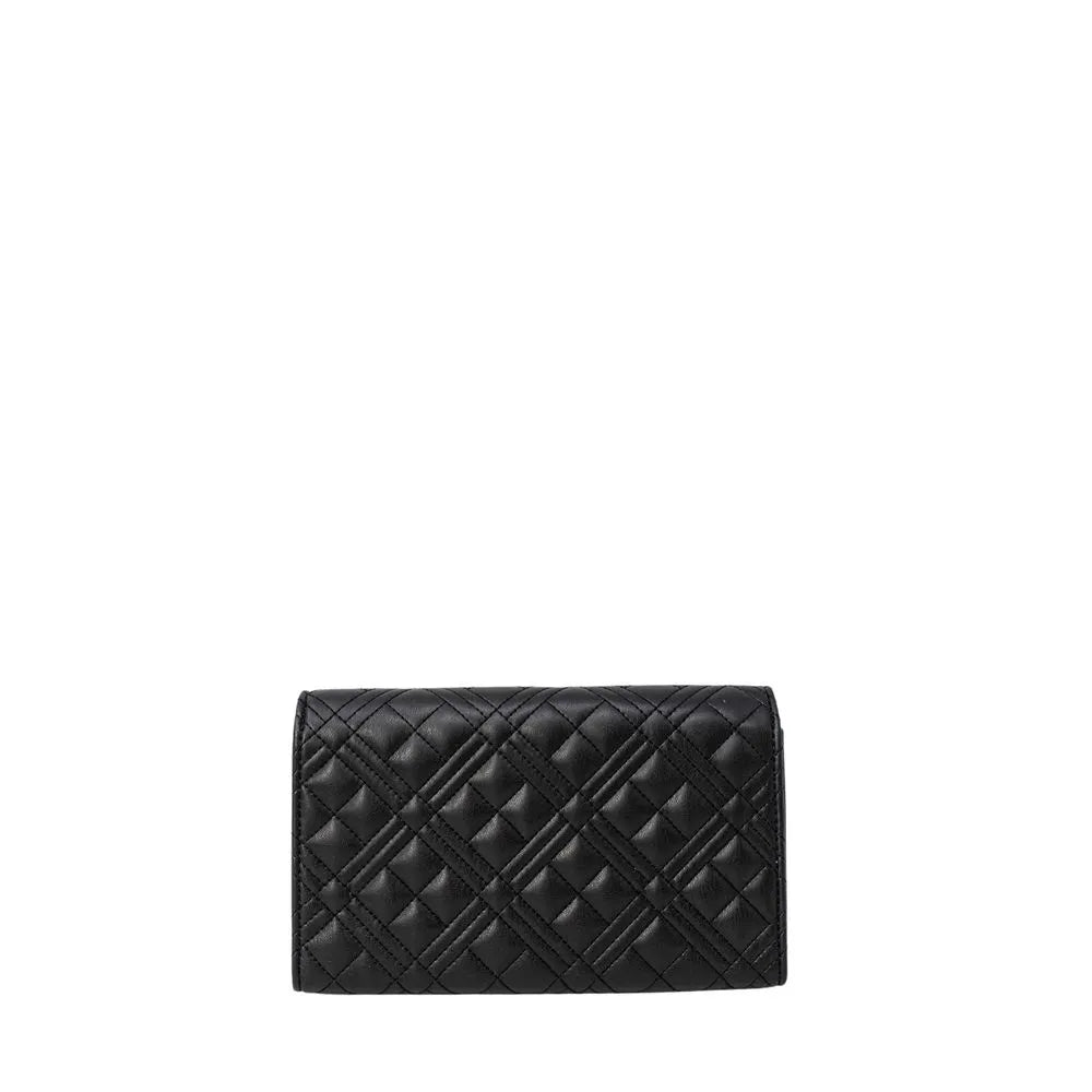 Small black quilted polyurethane women's crossbody bag, featuring a classic diamond pattern.