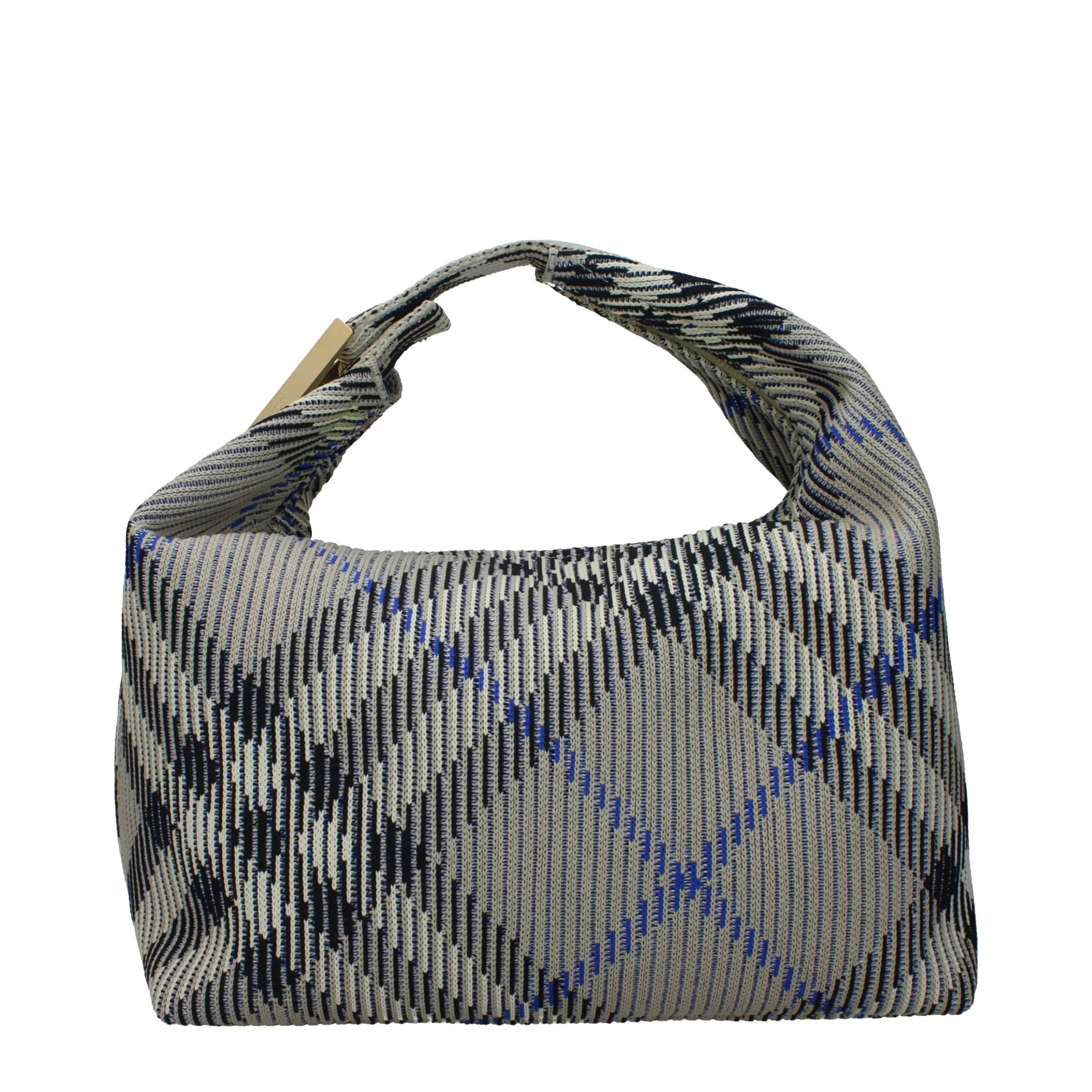 Burberry medium polyamide handbag in lichen green with black, white, and blue check print. Single woven handle.