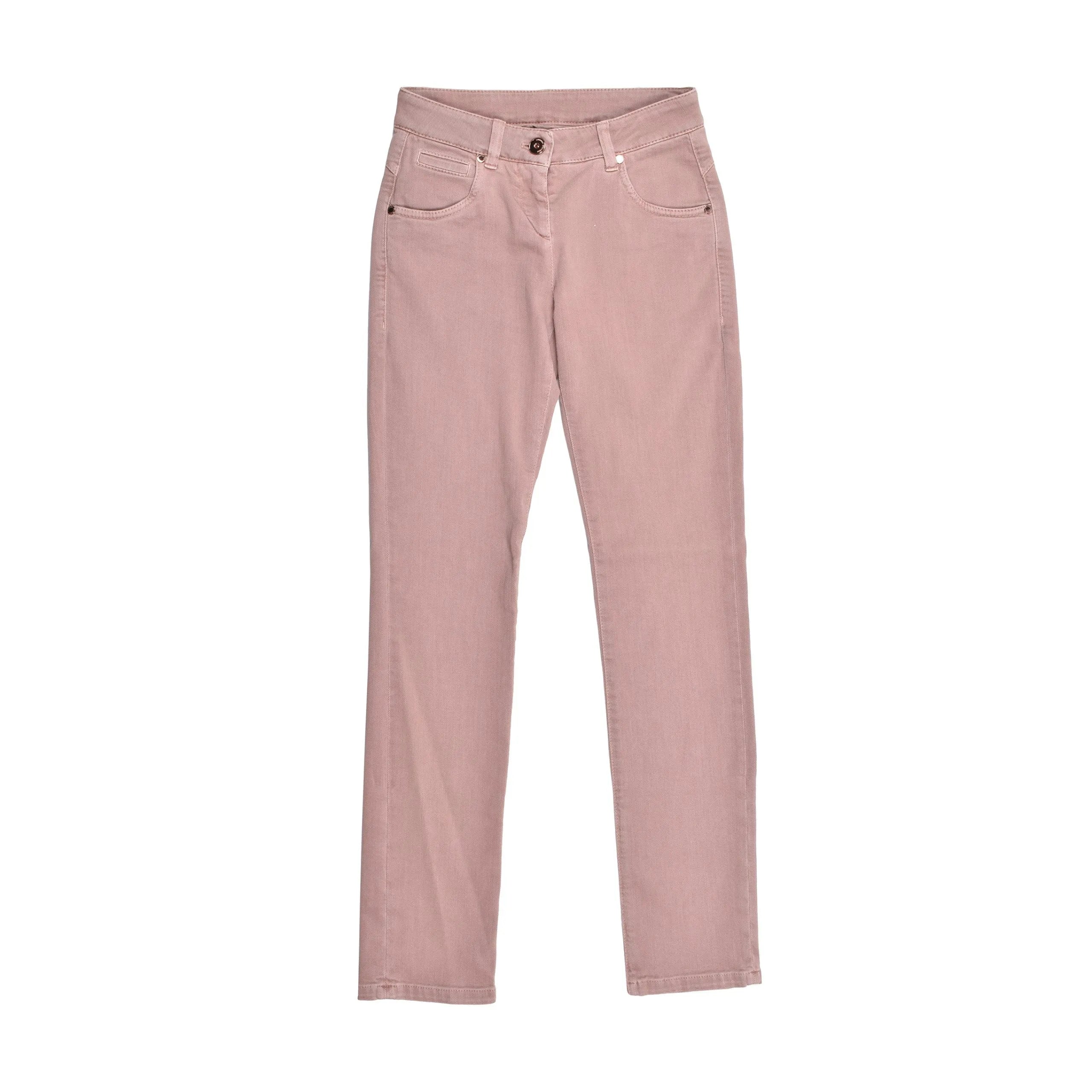 Pink Sand cotton blend straight-leg jeans for women, featuring front pockets and a button closure.