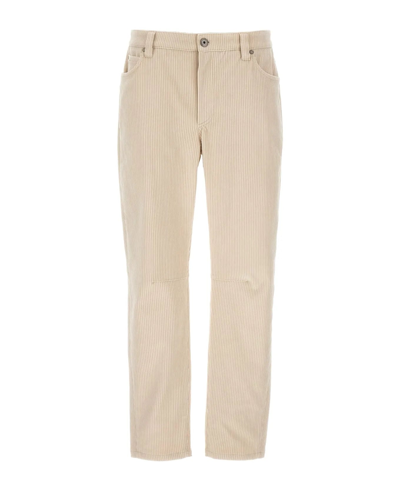 BRUNELLO CUCINELLI women's milk cotton corduroy pants, straight leg, with front pockets.