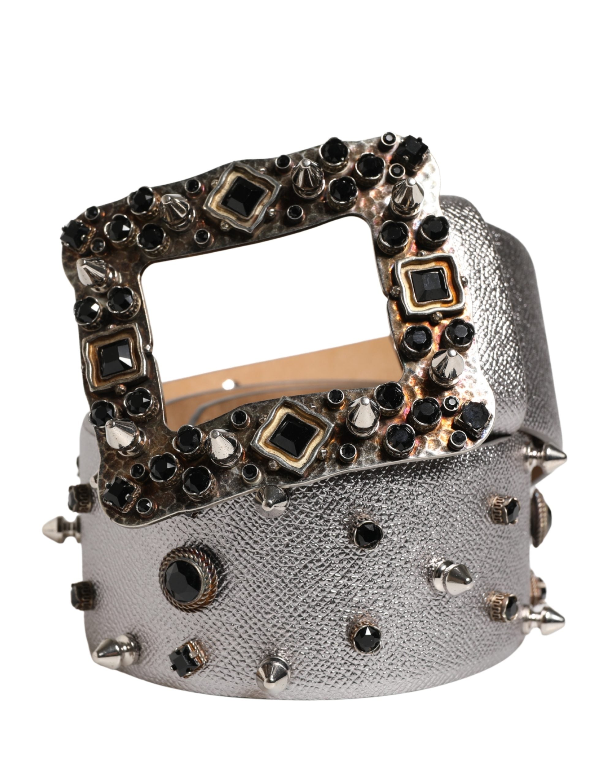 Silver Leather Crystal Metal Buckle Belt