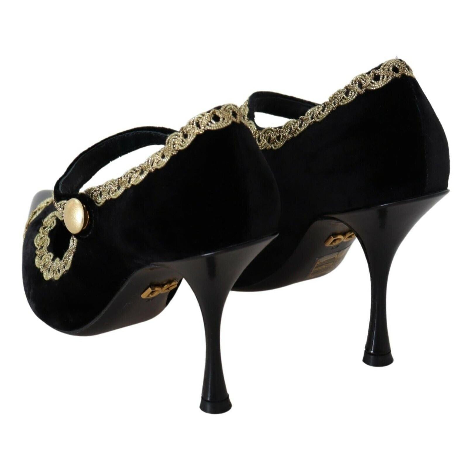 Black Embellished Velvet Mary Jane Pumps Shoes