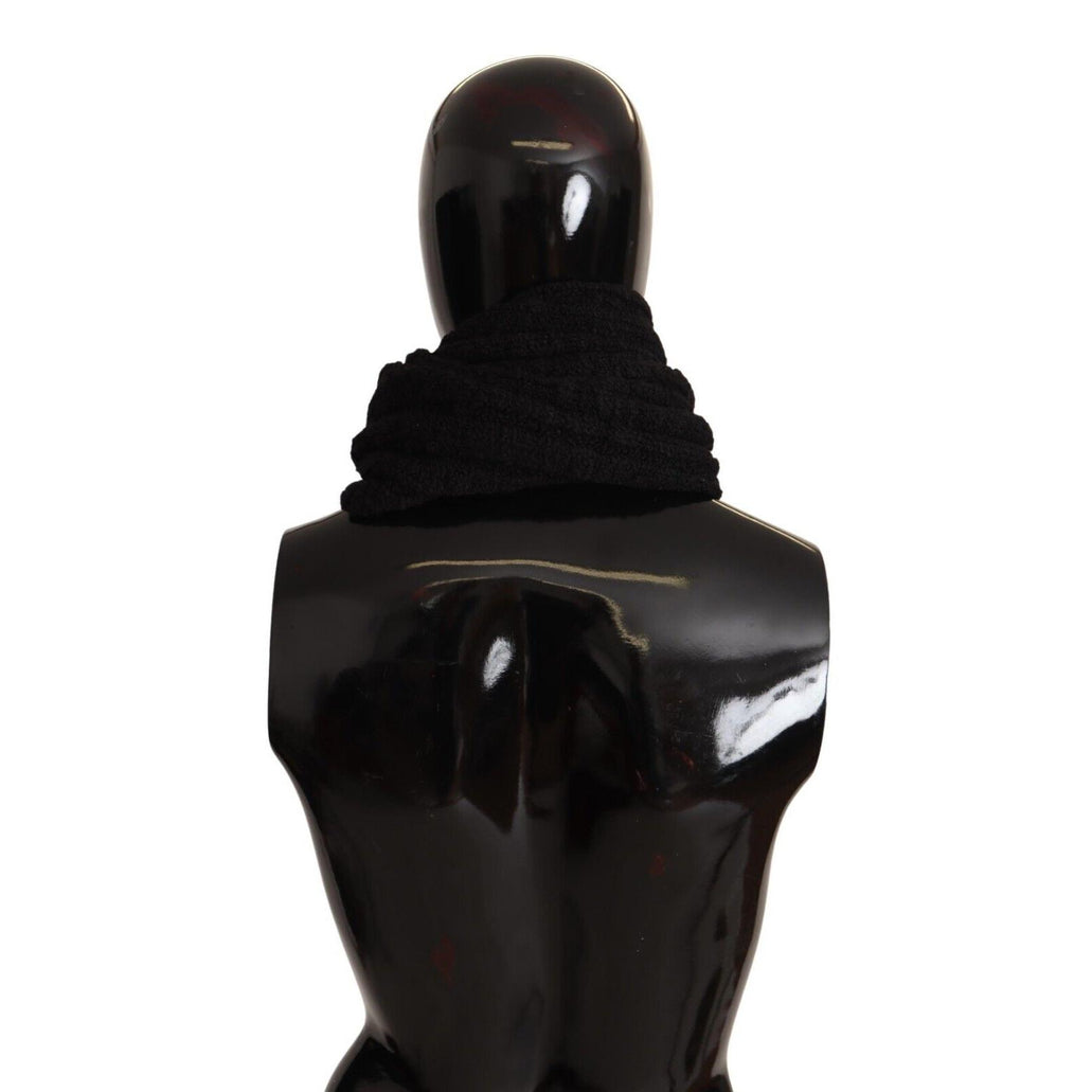 Black Virgin Wool Knitted Unisex Warmer Shawl Scarf