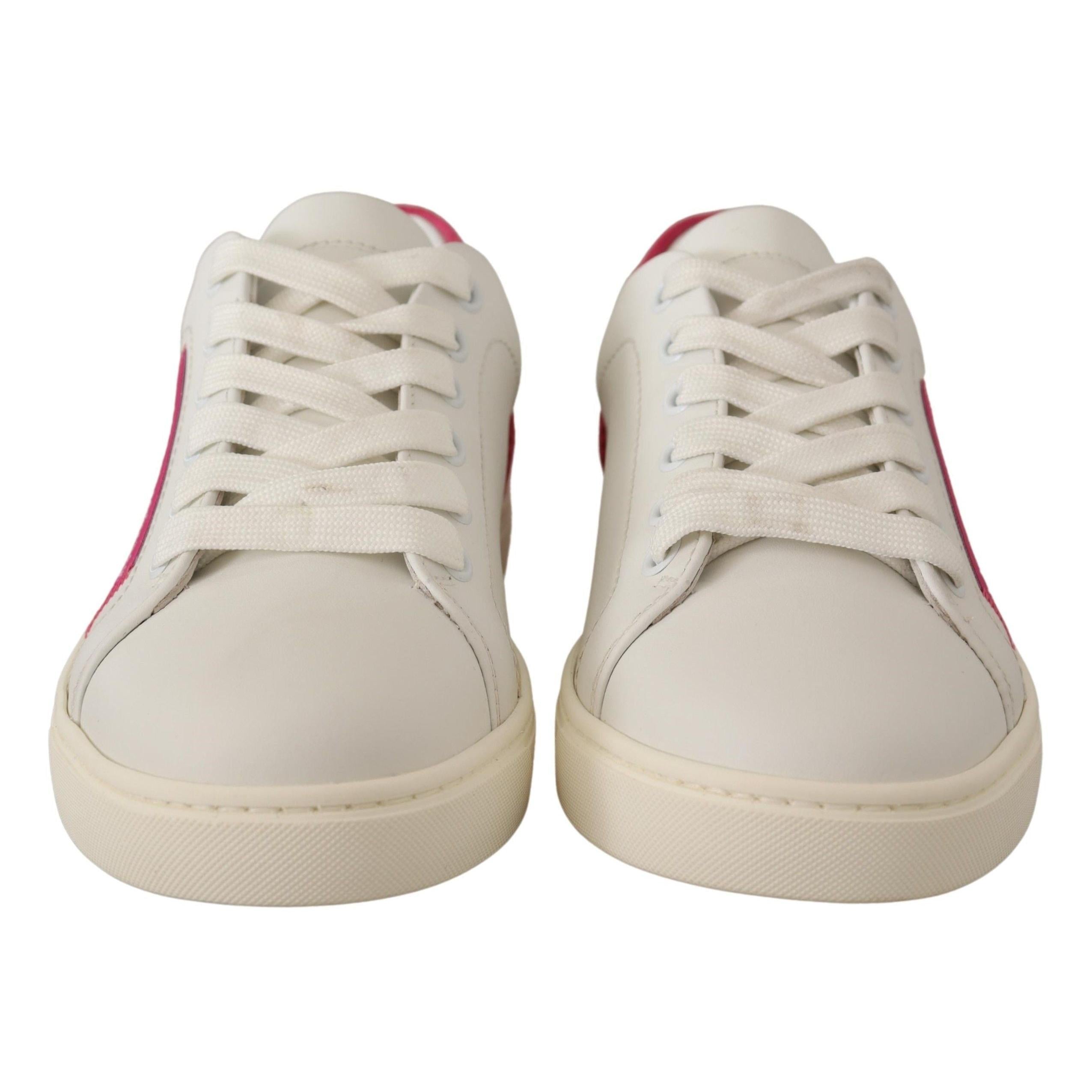 White Pink Leather Low Top Sneakers Womens Shoes