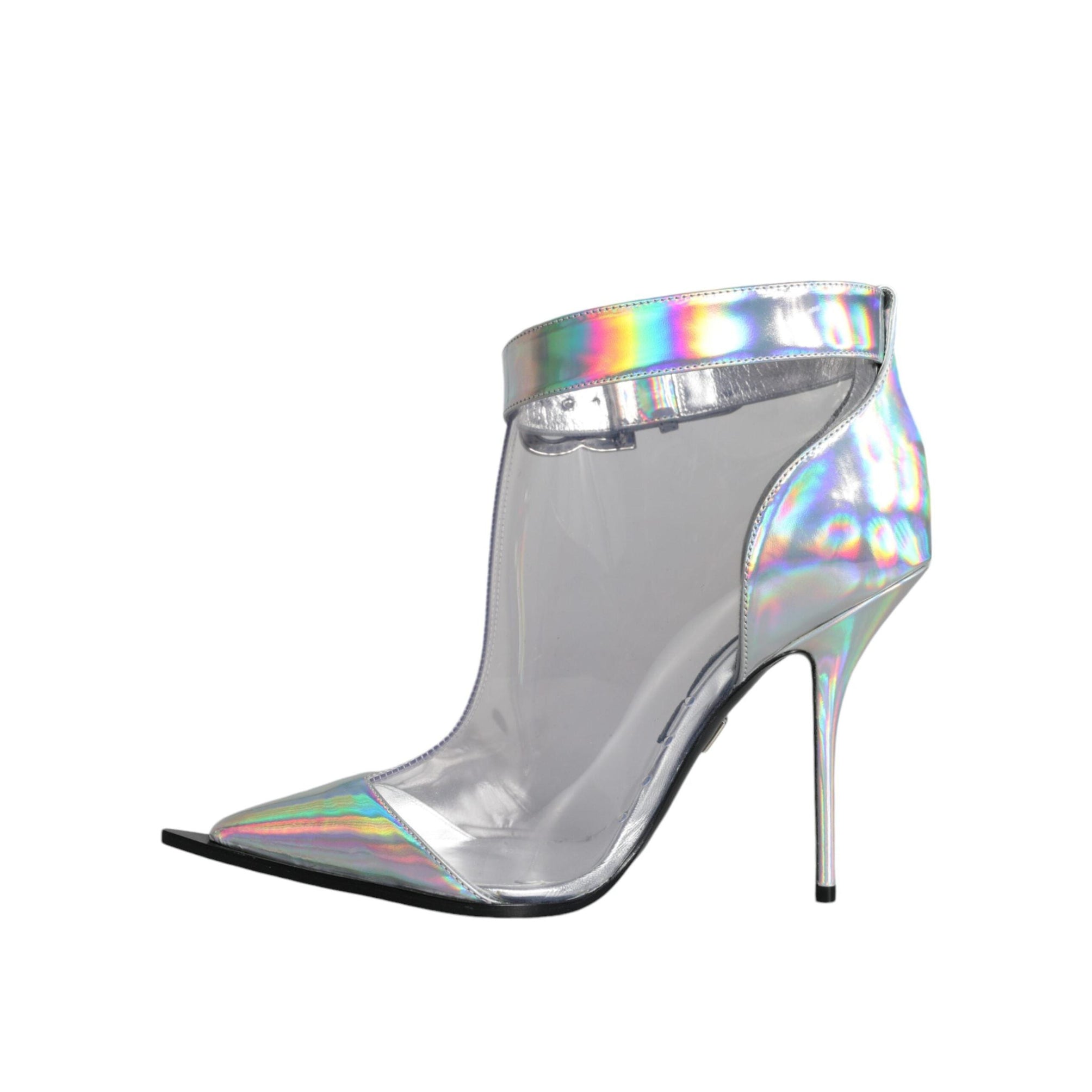 Silver Iridescent PVC Pointed Short Boots Shoes