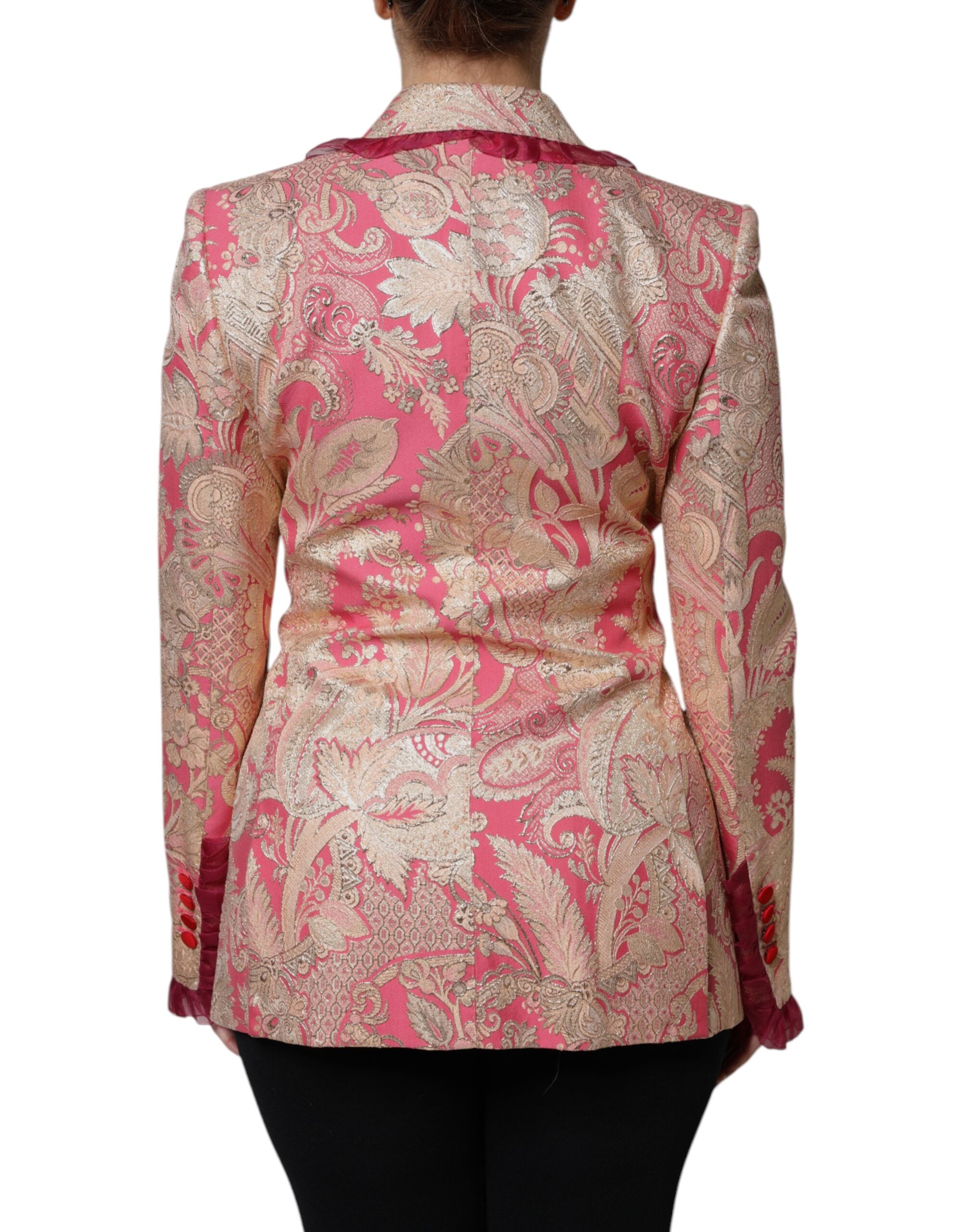 Pink Gold Jacquard Nylon Coat Blazer Jacket