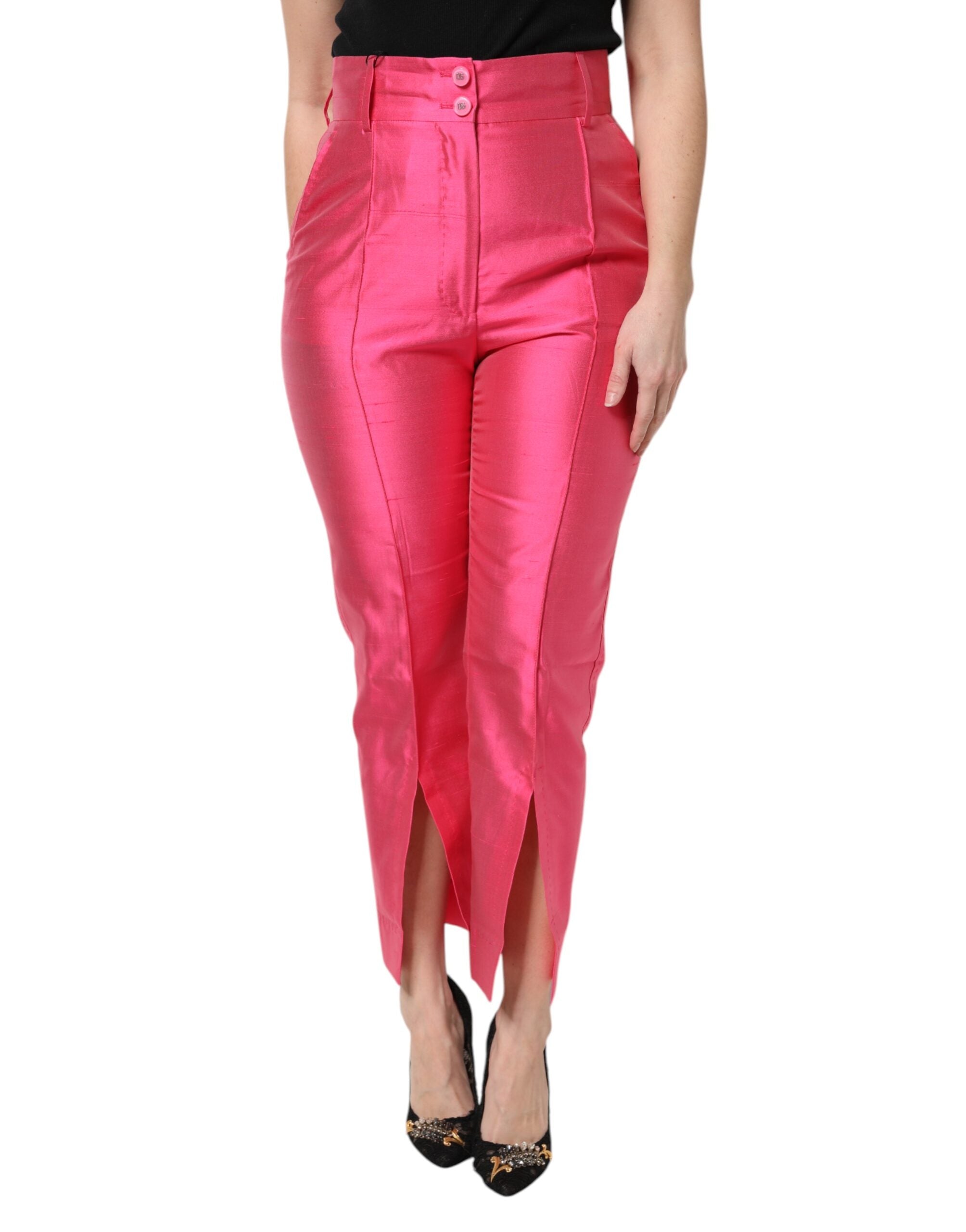 Pink Silk High Waist Tapered Pants
