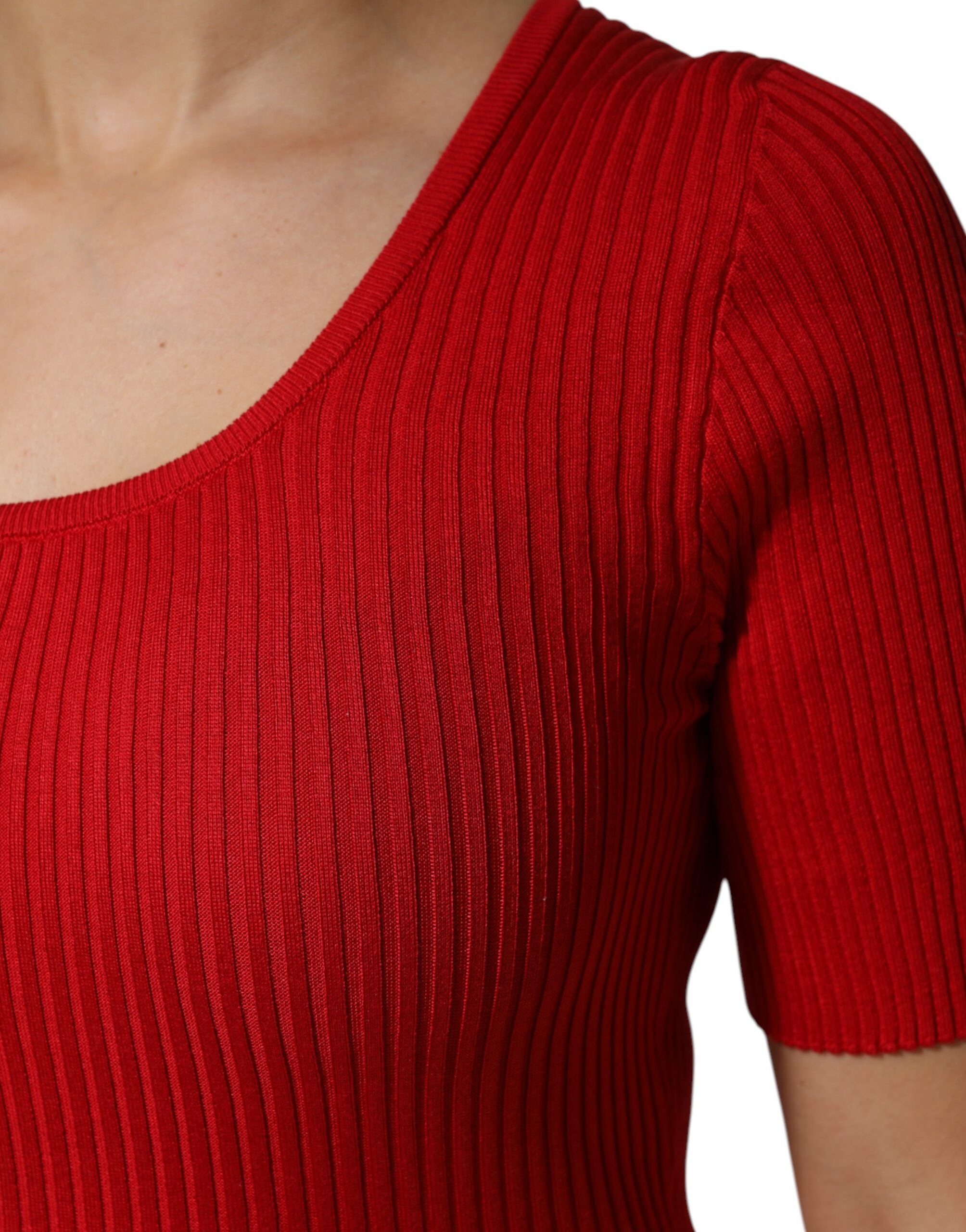 Red Round Neck Short Sleeves Pullover Top