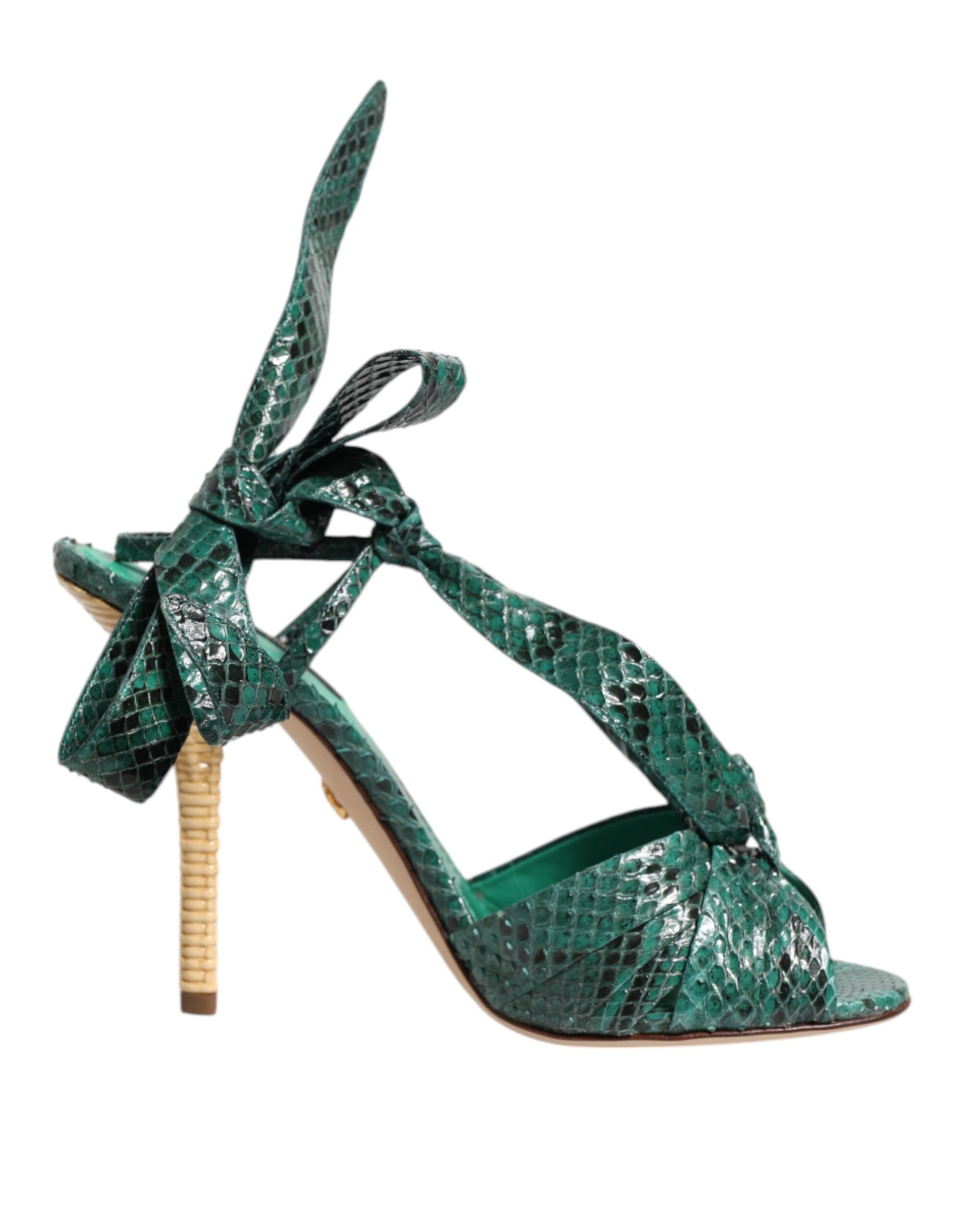 Green Python Leather Heels Sandals Shoes