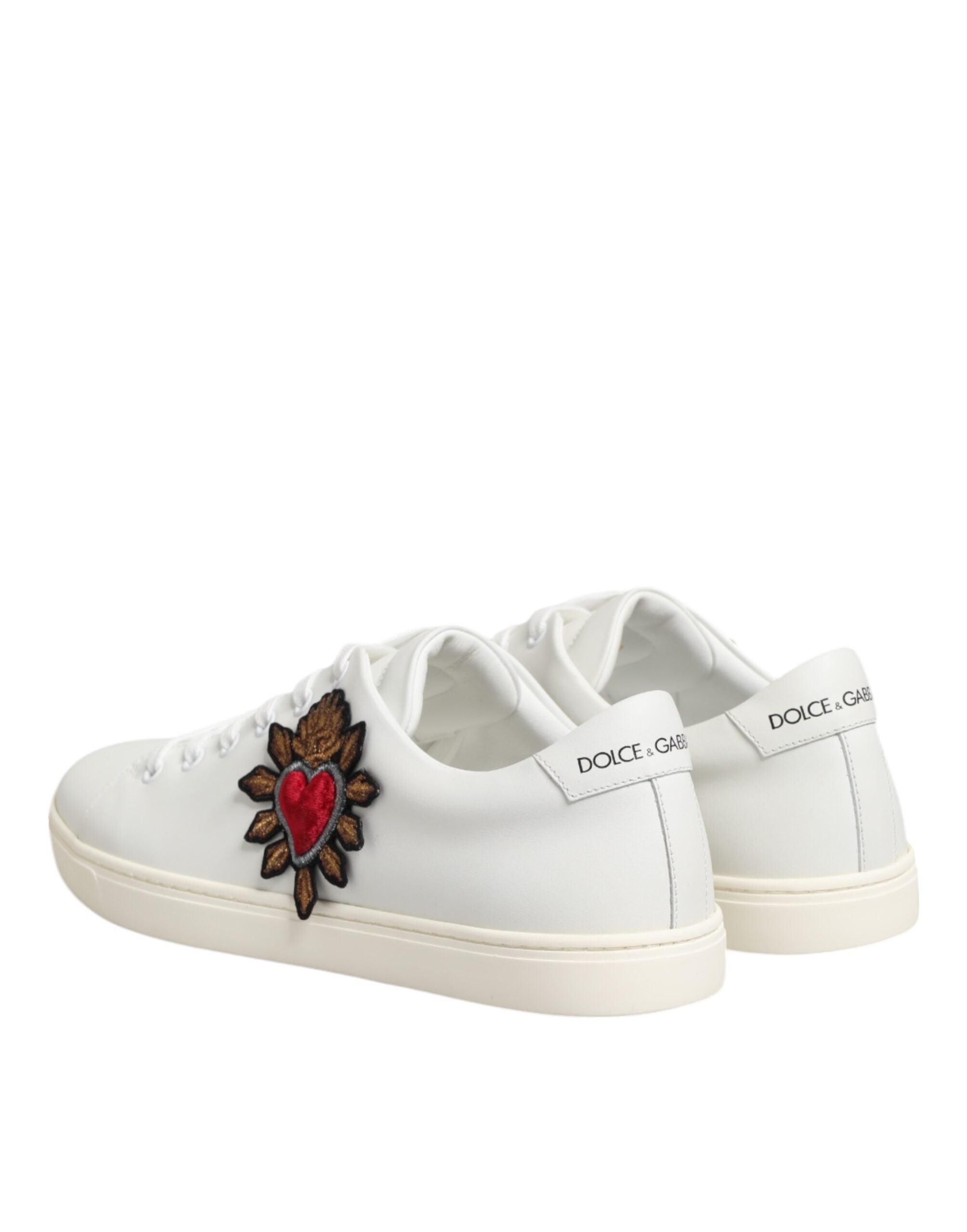 White Leather Sacred Heart Patch Sneakers Shoes