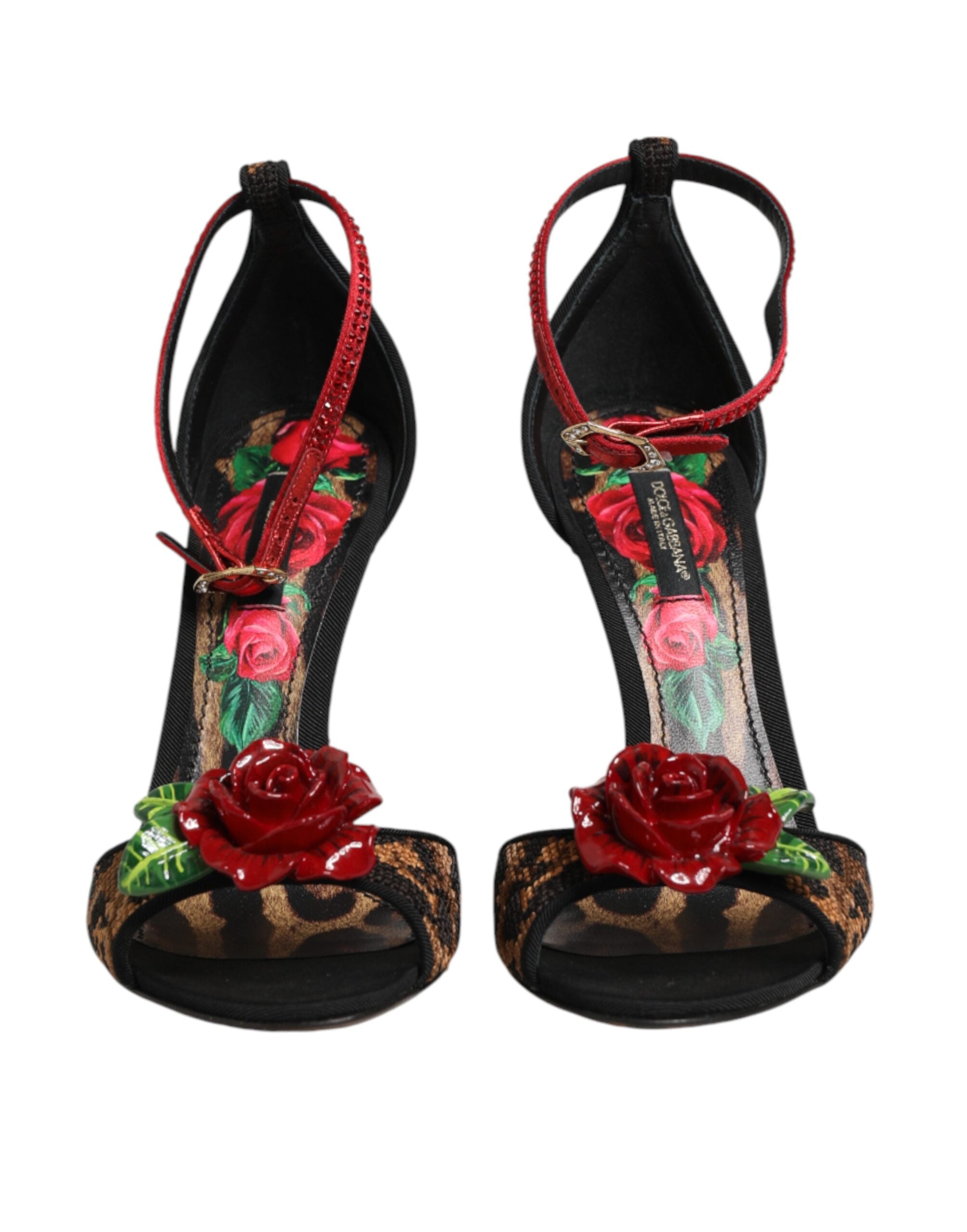Brown Leopard Crystal Roses Sandals Shoes