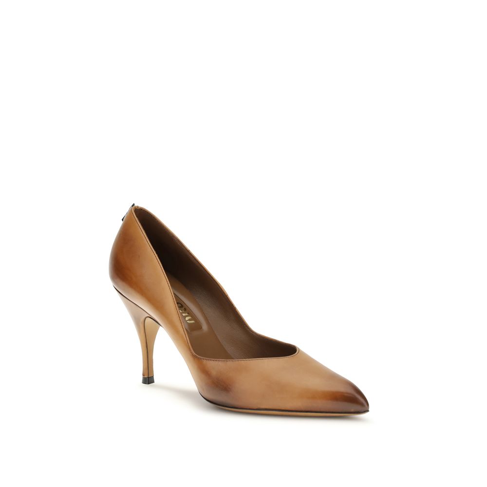 Beige Leather High Heel Pumps