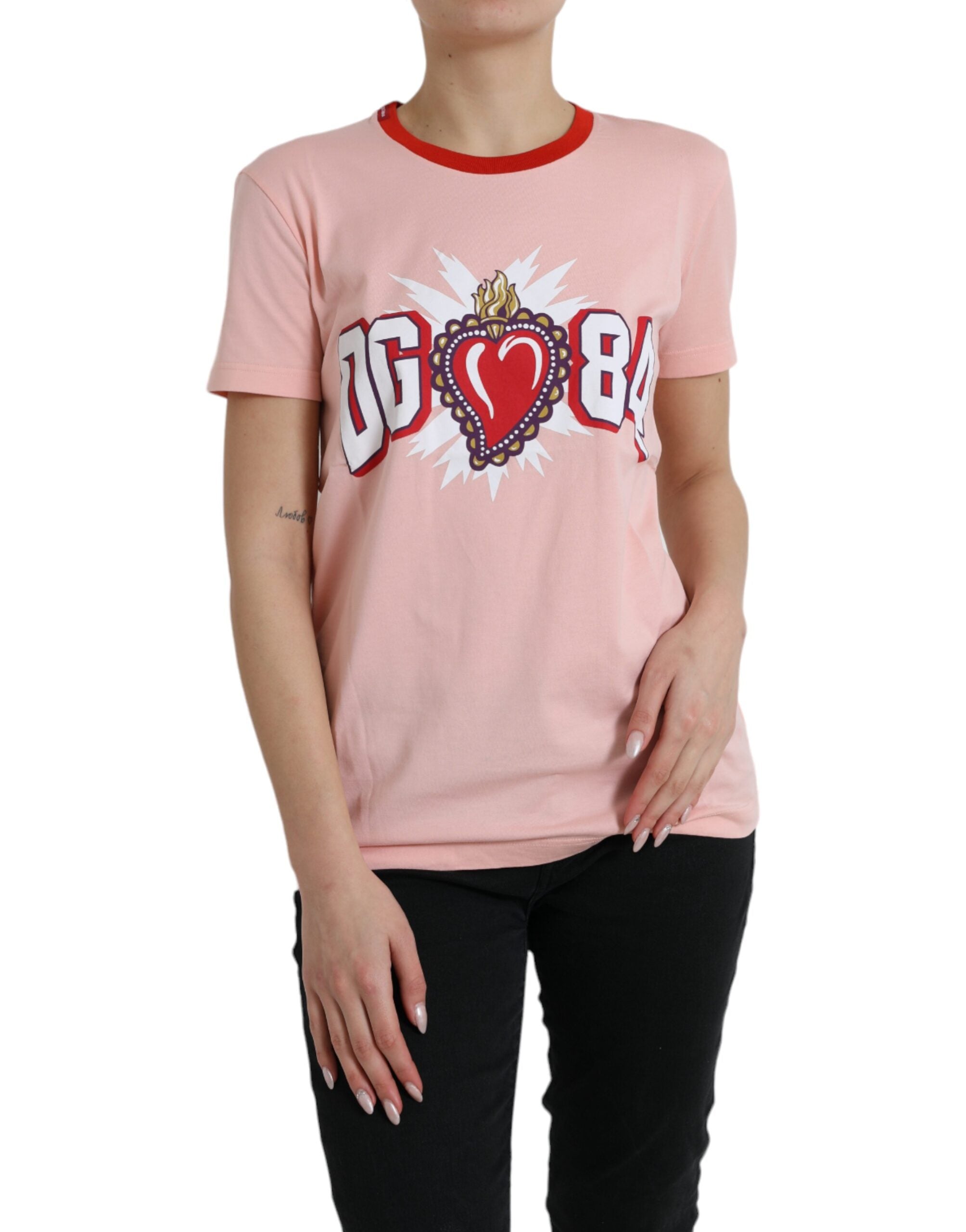 Pink Graphic Print Cotton Crew Neck T-shirt
