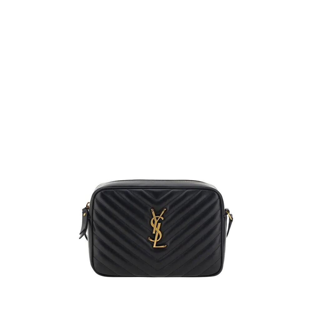 Black quilted calf leather Saint Laurent LouLou shoulder bag with gold YSL logo, padded design, and top zip.