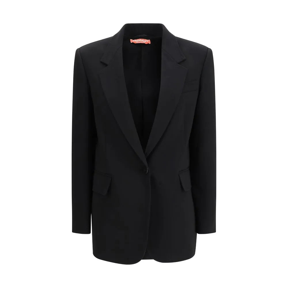 Black Max Mara Studio Triacetate Blazer, single-breasted with classic lapels and flap pockets.