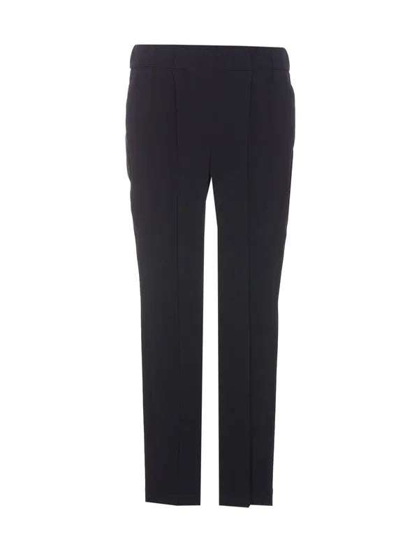 Blue acetate blend women's casual pants, featuring a contemporary cut and subtle front seams.
