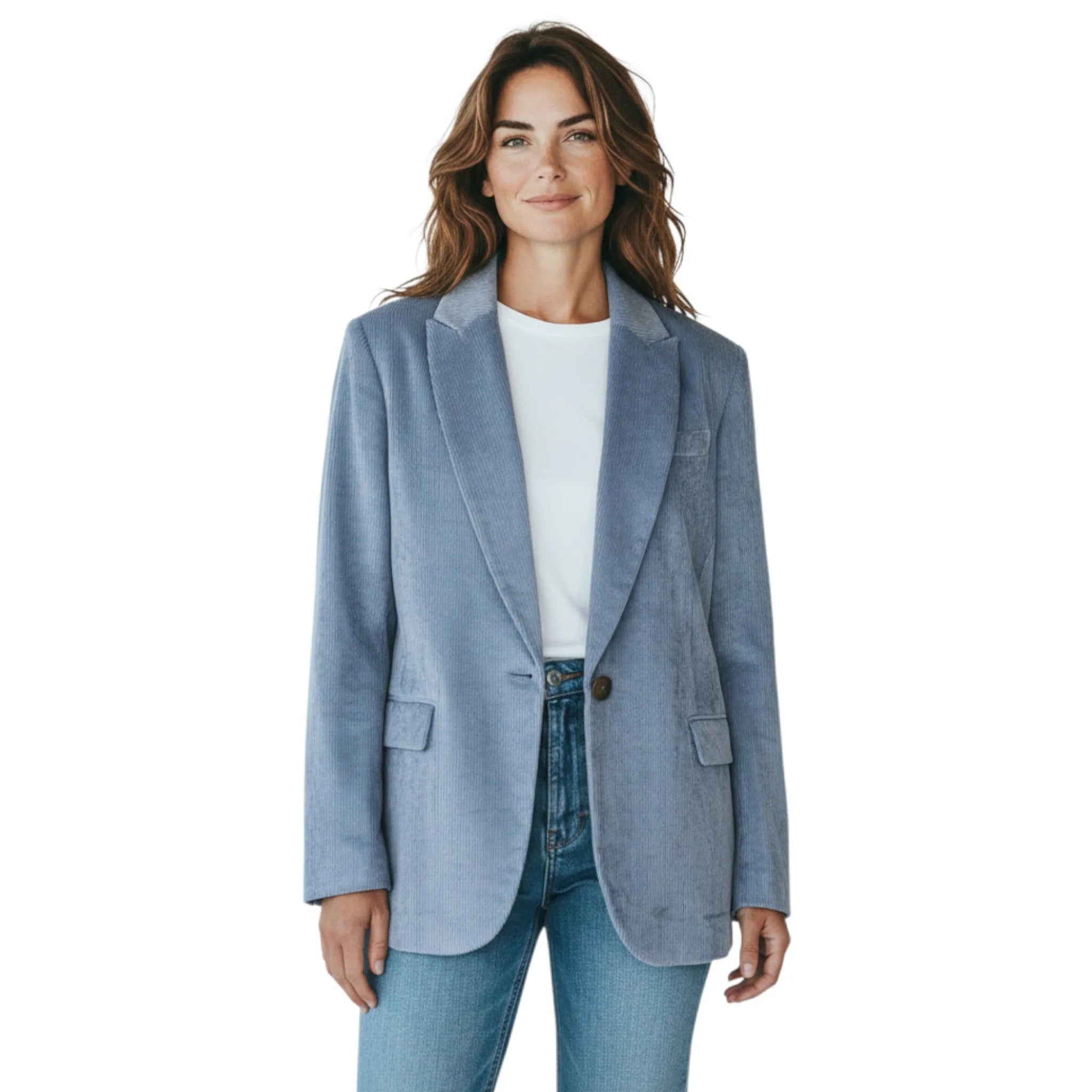 Sky blue Brunello Cucinelli women's viscose blazer, single-breasted with lapels and button.