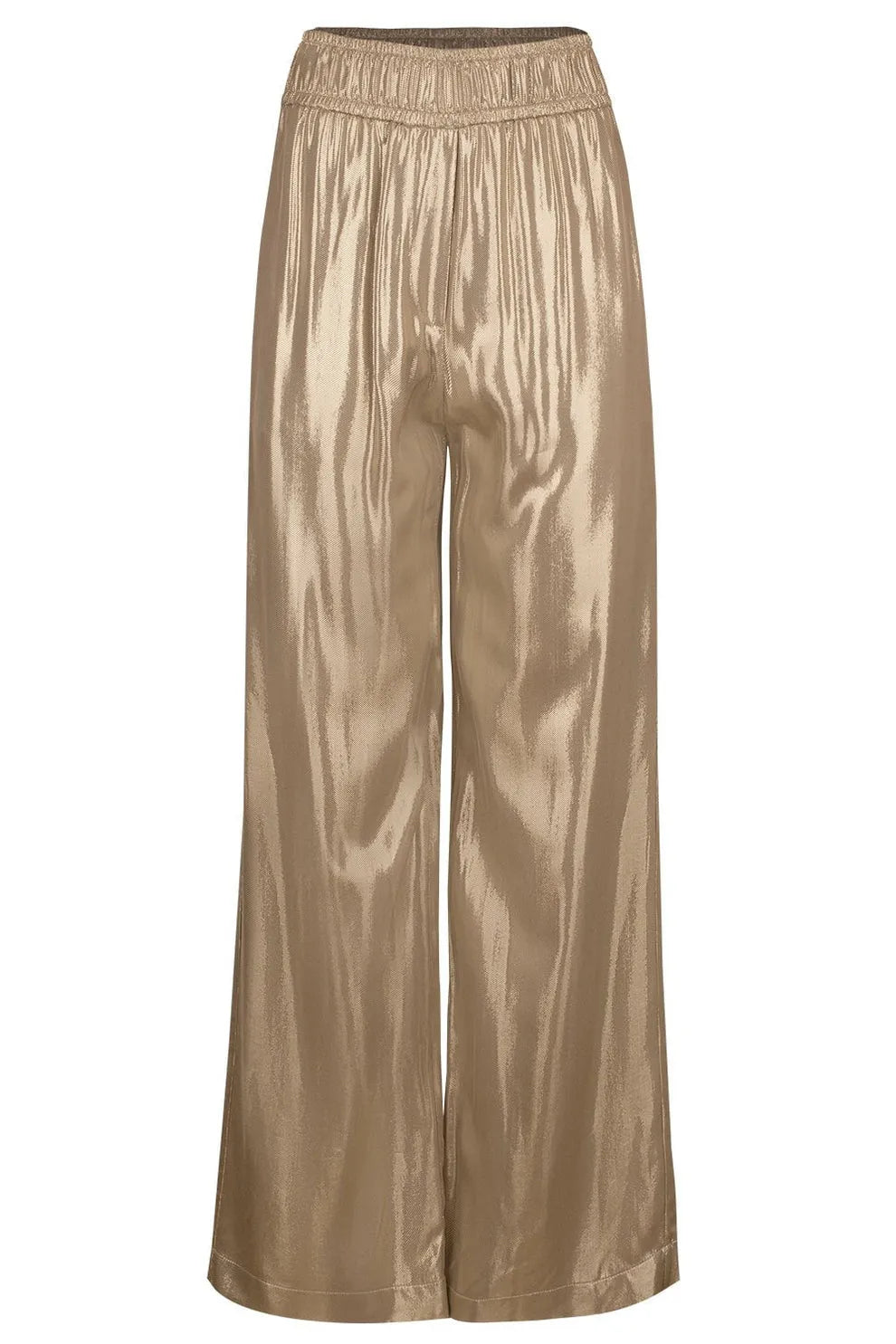 Gold viscose wide-leg casual pants with an elastic waist.