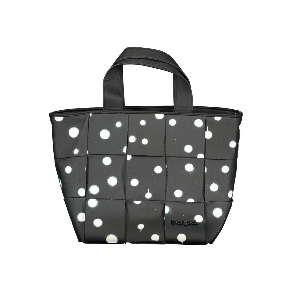 Desigual women's black poliuretano tote bag with white polka dot pattern and top handles.