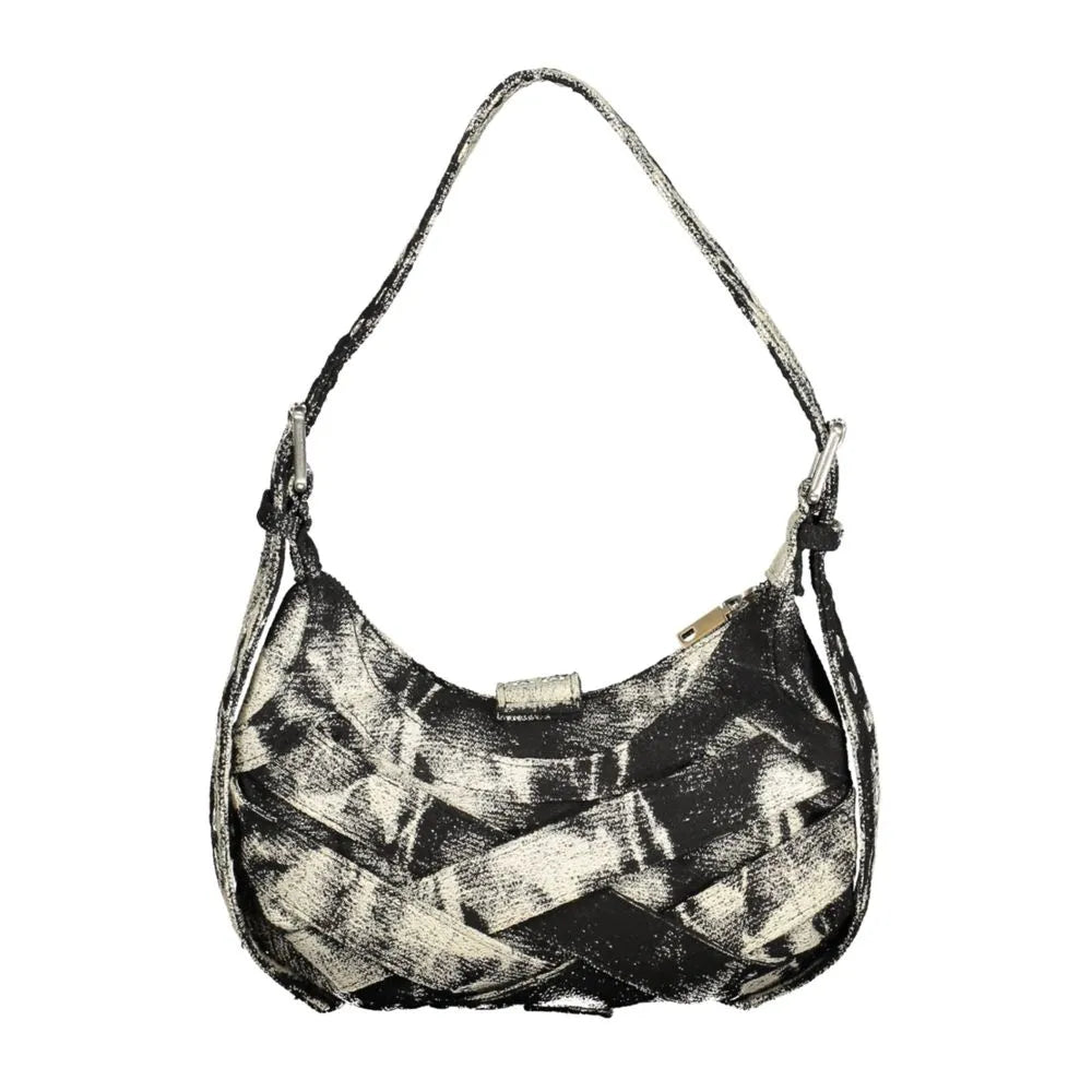 DESIGUAL Nero women's mini bag with abstract black and white pattern, adjustable strap, and zip closure.