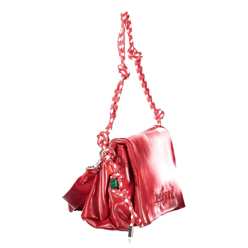 Rosso polyurethane Desigual women's handbag with a unique braided red and white strap and logo.