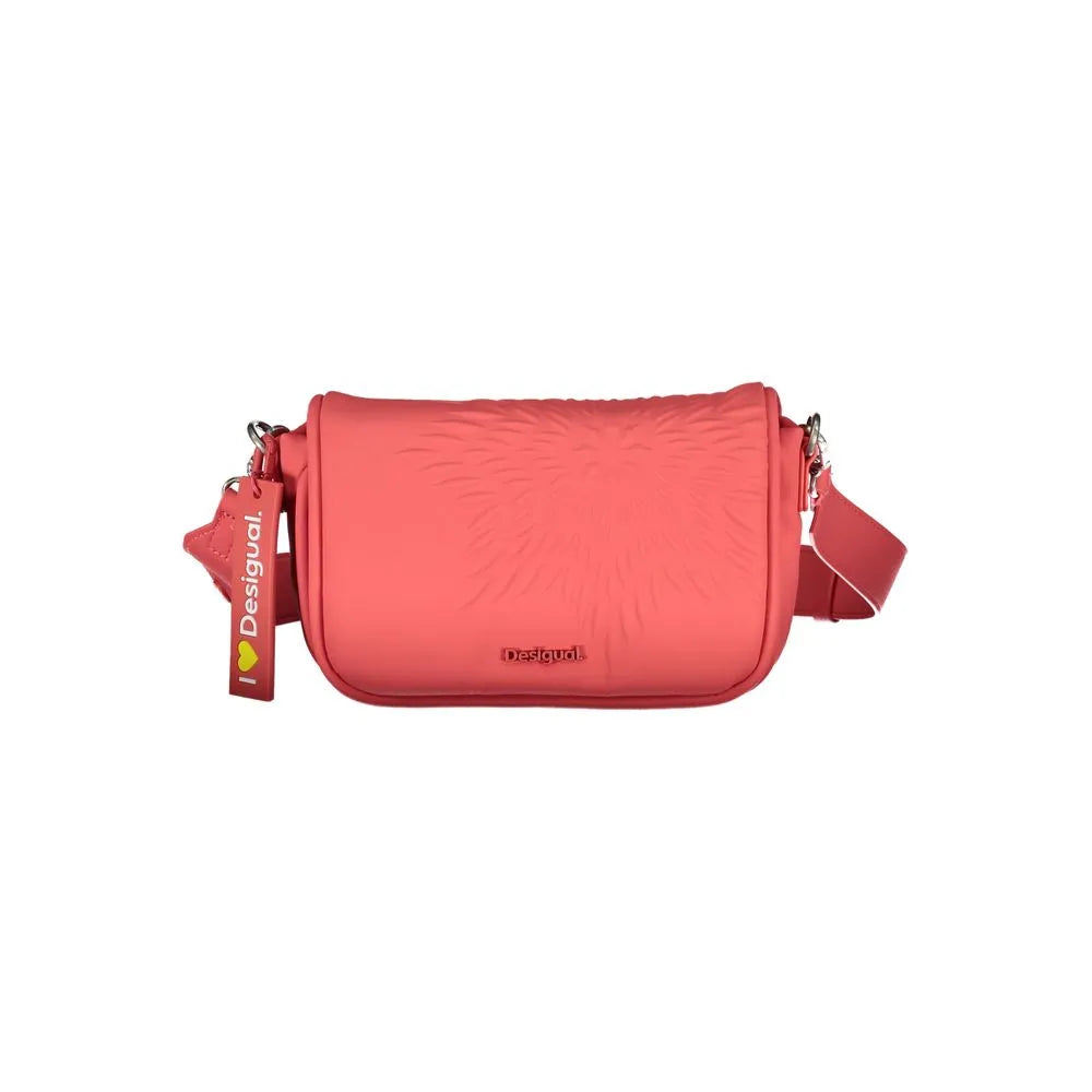 Vibrant Rosso Desigual polyurethane crossbody bag with a unique embossed sunburst pattern, adjustable strap, and logo.